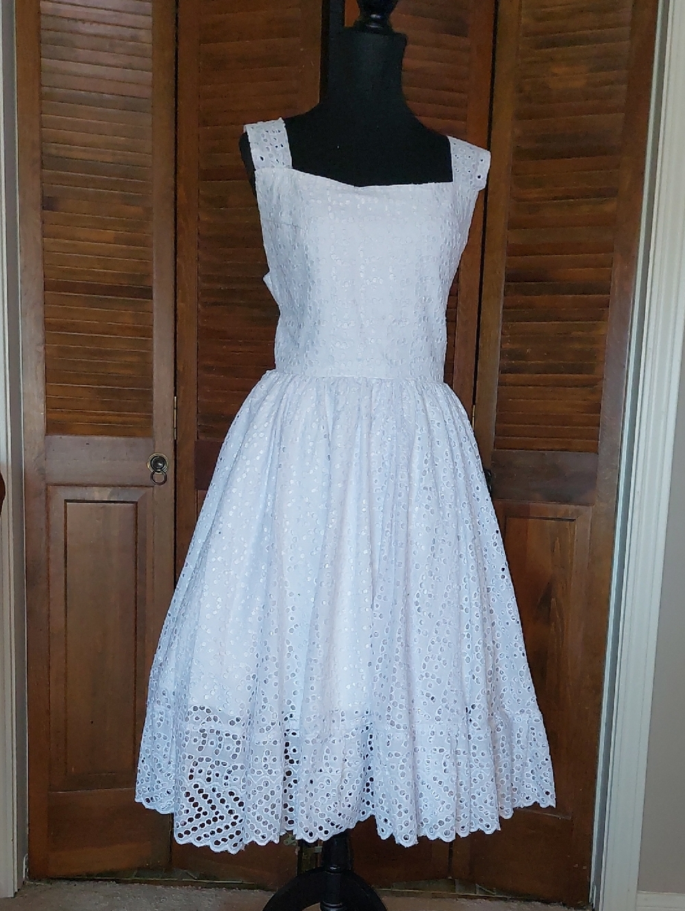 White Eyelet Lace Midi Apron Dress Sz S
